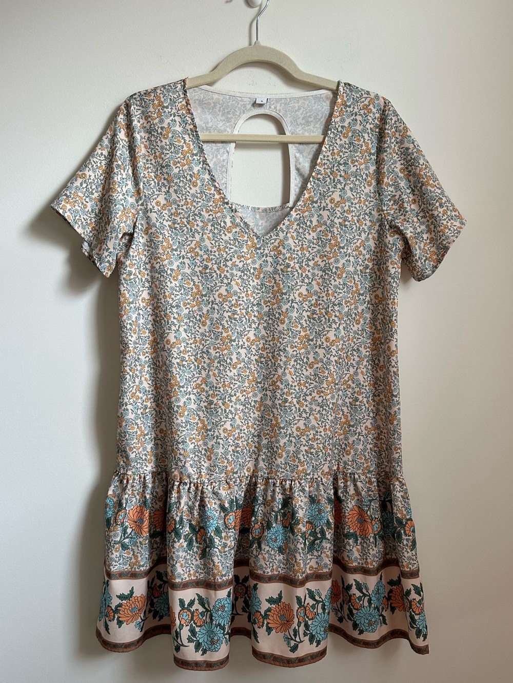 Boho Floral Drop Waist Dress Keyhole Back Cottagecore Women’s Size Small